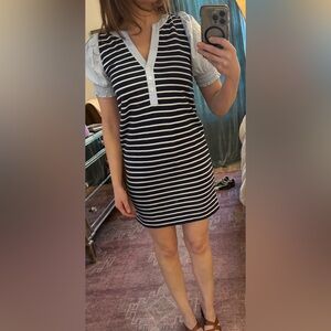 LOFT Navy and Cream Striped dress